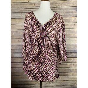 Cato NWT Plus 18/20 Cross Front Faux Wrap Top Laced Side Boho Stretchy